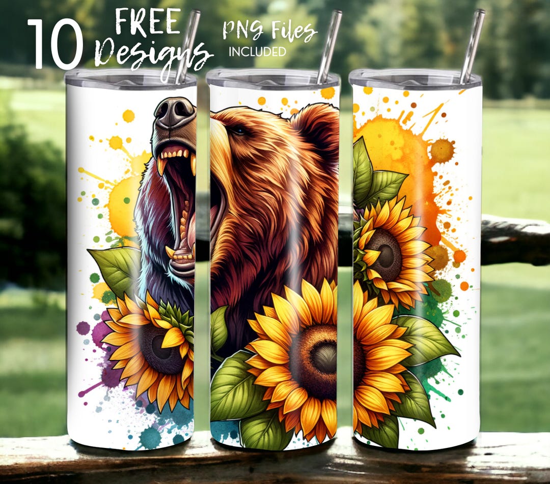 Bear With Sunflowers 20 Oz Skinny Tumbler Sublimation Design - PNG ...