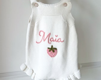 Personalised Knitted Baby Rompers