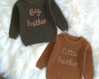Suéteres de punto para hermano mayor y pequeño: ropa para hermano pequeño, ropa para hermano mayor, Lil Bro Big Bro, trajes de hermano a juego para bebé niño