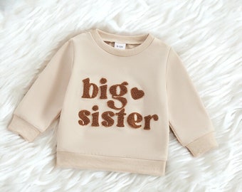 Große Schwester bestickter Pullover – Pullover für große Schwester, Sweatshirt für große Schwester, Kleidung für große Schwester, Pullover für Kleinkinder, Stickerei für große Schwester