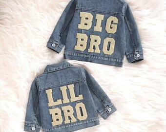 Lil Bro Big Bro Jean Jacket-Little Brother Big Brother Matching Outfit, Little Brother Big Brother Clothes, Baby Brother Outfit, Brother Set