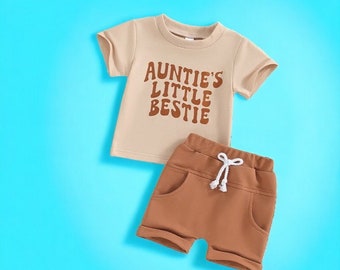 Baby's "Auntie's Little Bestie" Set - Baby Clothing Set's, Auntie Baby Clothes, Auntie Baby Gift, Baby Gift From Auntie, Baby Summer Set