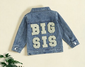 Embroidered Big Sis Jean Jacket- Big Sister Jacket, Big Sister Clothing, Big Sister To Be Gift, Toddler Girl Jacket, Big Sis Outfit Toddler