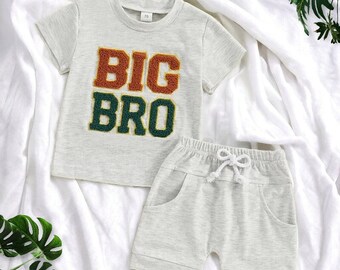 Geborduurde "Big Bro" jongens outfit set-shorts en tshirt, Big Brother outfit, Big Brother t-shirt, Big Brother kleding, Big Brother kleding