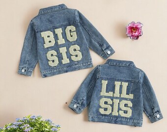 Matching Big Sis Lil Sis Jean Jacket- Matching Sister Outfit, Toddler Girl Jacket, Baby Girl Jacket, Sister Jacket, Sister Outfits, Denim