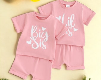 Matching Sister Outfits Pink- Shorts and Tshirt Set, Baby Sister Gifts, Lil Sis Big Sis, Little Sister Outfit, Big Sister Outfit, Cute Set