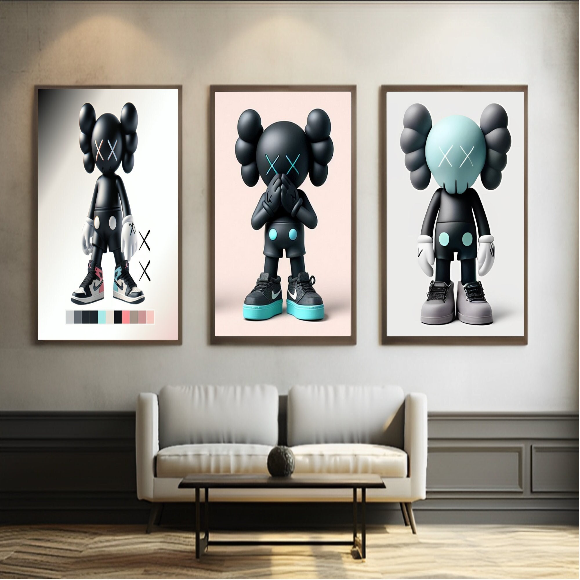 流行り の ブランド  Kaws Poster Set of 3, Printables Minimalist Hypebeast Kaws キャラクターグッズ