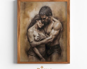 Printable Wall Art "Striking of Intimacy" Oil Painting Style Digital Portrait Art | Exclusive Vintage Style Digital Print | Royal Resonance