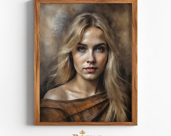 Printable Wall Art "Glimpse of The Past" Oil Painting Style Woman Portrait Digital Artwork | Vintage Style Digital Print | Royal Resonance