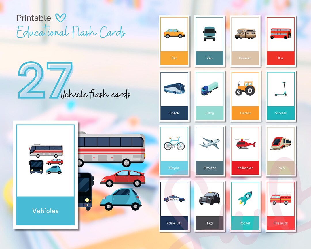 Printable Vehicles Flash Cards for Kids | Educational Preschool ...