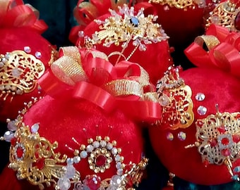 10cm diameter Original, elegant, handmade, Jewelled ,Filigree, Red Velvet Christmas Bauble.