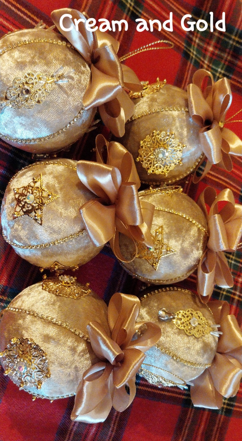 Lot de 6 boules de Noël en velours en filigrane, conçues et fabriquées à la main 8 cm de diamètre chacune image 7