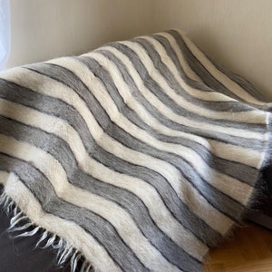 Wool Throw Blanket Ukrainian Handmade Bedspread Cover Gift Present Balnket Big Size Large Gray White Throw