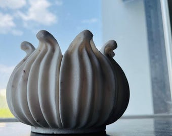 Hand Carved White Marble Lotus Bowl – Stone Centerpiece, Home Décor • Free Gift Incl.