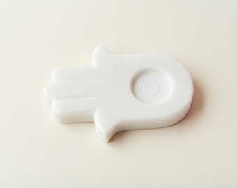 White Marble Hamsa Candle Holder • Free Gift Incl.