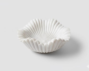 Handcarved White Marble Decorative Bowl Flower Shape Centerpiece