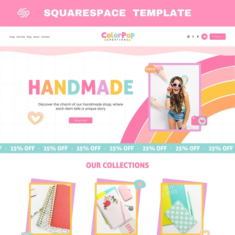 squarespace template,rainbow website design, handmade shop