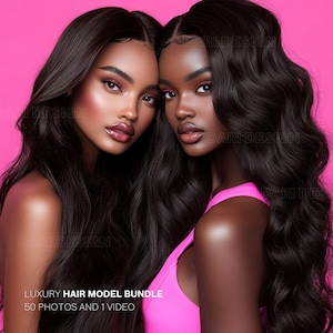 Pink Hair Model Bundle | 50 Photos & 1 Video for Wig Shops, Hair Extensions, and Beauty Brands