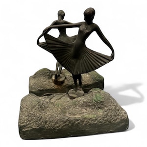rare vintage ballerina bookends - metal deco style - unique
