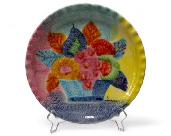 vintage 10.5"D made in italy colorful ceramic  bouquet / fruit design serving  plate