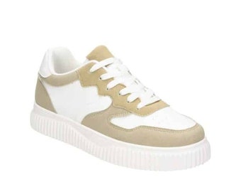 Baskets mode | Baskets basses Couleurs | Beige-Blanc