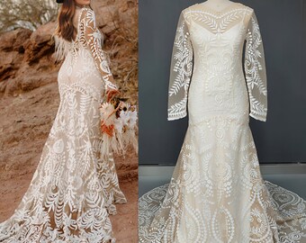 Strand Brautkleid | Zweiteilige Spitzenrobe | Illusion Brautkleid | Boho Elopement Kleidung