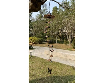 Butterfly With Bell Wind Chime.Fringe Hangings.Copper Color Metal Wind Chime.Yard Art Decor.