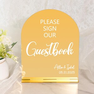 Placa de acrílico dourado - Placa de memória amorosa - Decoração de casamento - Placas de casamento - Placa de livro de visitas - Placa de cartões e presentes - Decoração de recepção