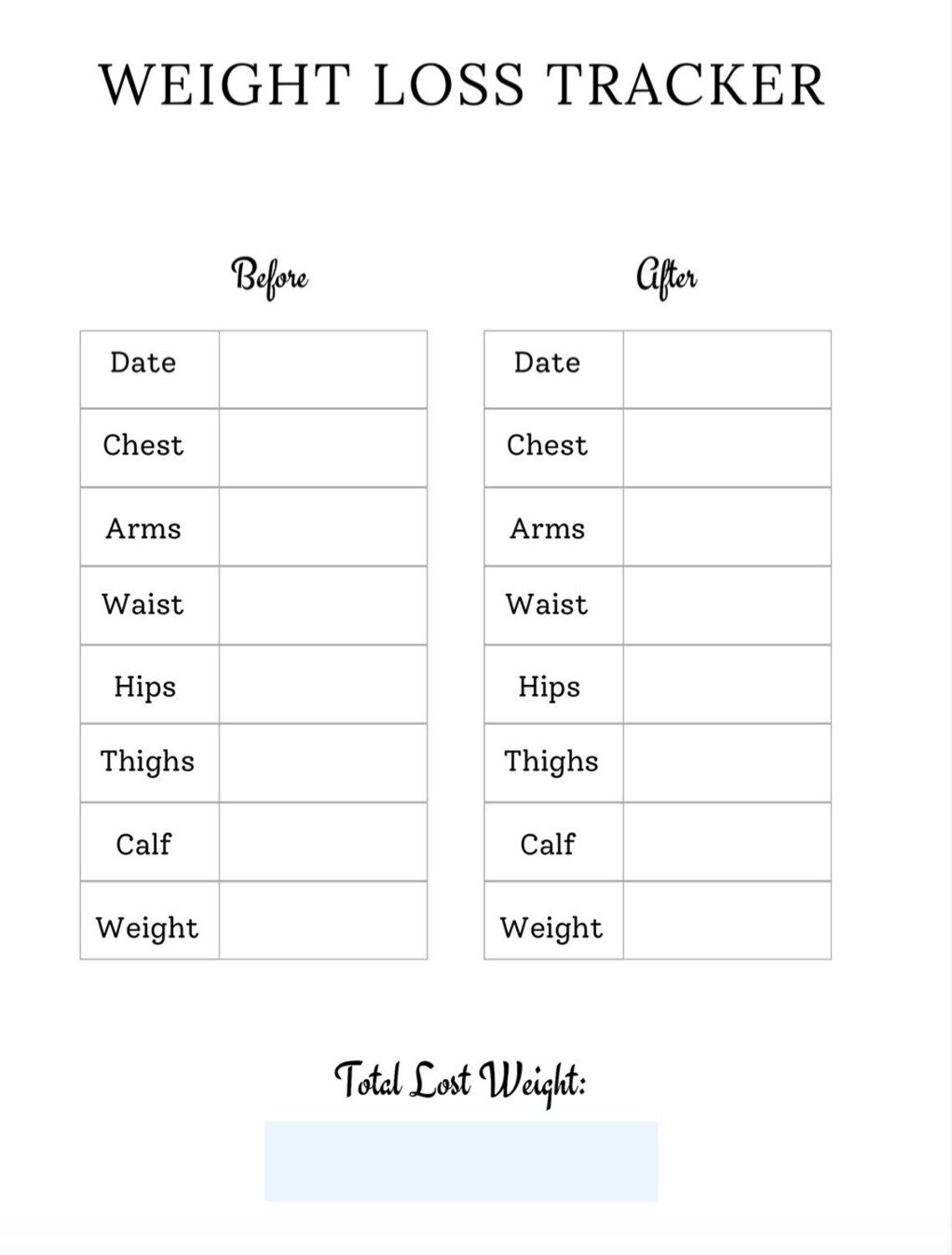 Measurement Tracker Weight Loss Tracker Fitness Health &amp; Fitness ...