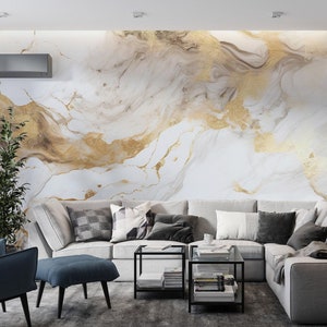Perfect Gold Marble Wallpaper | Modern Abstract Gold Mural | Luxury Creative Stone | Premium Ceramic Wallpaper | Preppy Removable Print 643