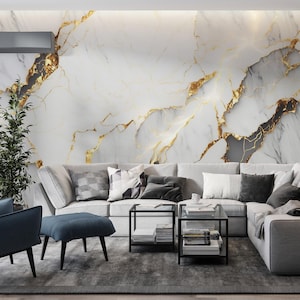 PERFECT Gold Marble Wallpaper | Modern Abstract Gold Mural | Luxury Creative Stone | Ceramic Art Wall | Preppy Removable Wall Print 567