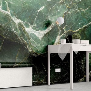 Carta da parati in marmo verde scuro VIRIDESCENT / Murale moderno in marmo verde / Marmo verde astratto 427
