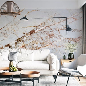 Modern White Gold Marble Wallpaper | Aesthetic Minimalist Mural | Liquid Marble Decal | Luxury Preppy Peel and Stick 258