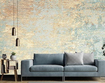 MATTE Scratched Gold Wallpaper | Removable Fabric | Self Adhesive | Peel and Stick | Vintage Wall Mural | Stucco Plaster Living Room 587