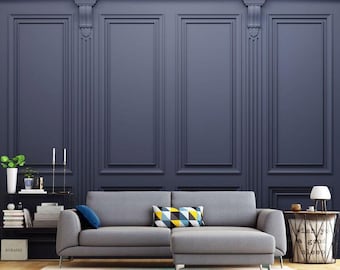 Dark Blue Wood Panels Wallpaper| Antique Wood Wall Mural | Vintage Wainscot | Dollhouse Miniature | Luxury Boiserie 189