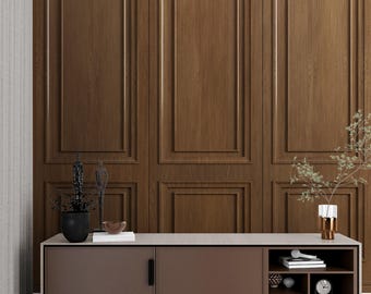Brown Oak Wood Panels Wallpaper | Vintage Wood Mural | Antique Wainscot | Dollhouse Miniature | Luxury Boiserie Peel and Stick 192