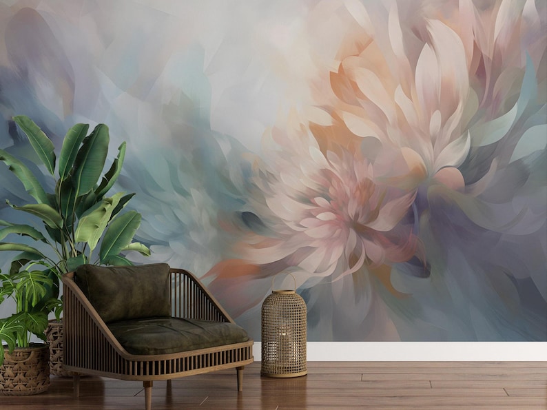 MODERN Watercolor Floral Wallpaper | Abstract Ombre Mural Peel and ...
