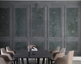 OLD Stucco Floral Wood Panels Wallpaper | Antique Classic Wood Mural | Vintage Art | Wainscot | Luxury Boiserie 534