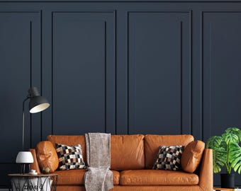 Modern Dark Blue Wood Panels Wallpaper | Luxury Wall Mural | Wainscot | Dollhouse Miniature | Boiserie Peel and Stick 305