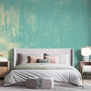 Vintage Natural Green Concrete Wallpaper | Faux Texture | Decorative Green Paint | Boho Wall Art Mural | Stucco Plaster Effect 616