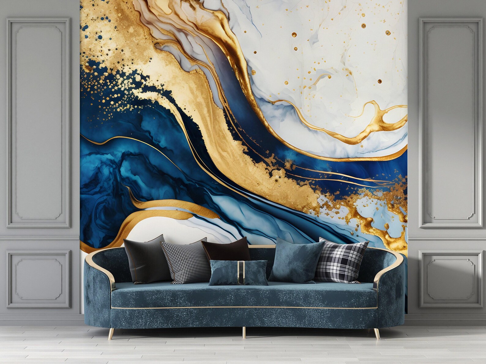 Elegant Blue Gold Marble Wallpaper, Chic Wall Decor, Perfect for Room ...