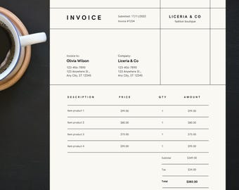 Beige Minimalist Elegant Business Invoice Template, Modifiable, printable template