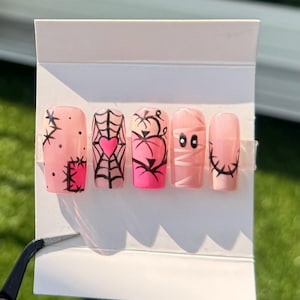 Pink Halloween Nails | Pink Pumpkin Nails