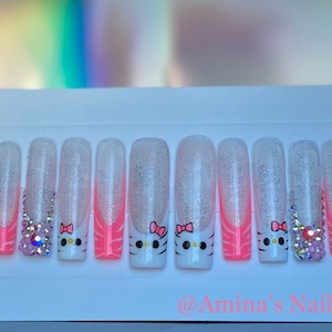 Pink Kitty Nails | XXL Gel Tips | Junk Nails | Luxury Handmade Press on