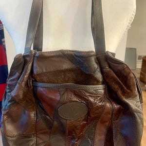 Vintage 80/90s M Classics Patchwork Leather Tote Shoulder Bag Brown Multi