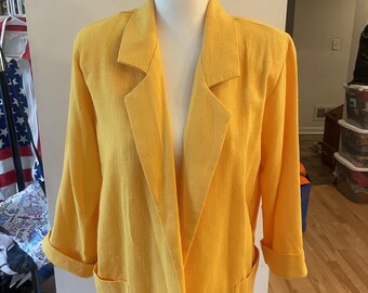 80s Joanna Vintage Yellow Lightweight Blazer Jacket Size Small Made in USA