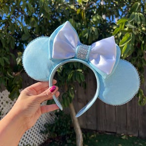 Oreilles de mariée Minnie Mouse strass bandeau oreilles de Minnie Mouse mariage fête nuptiale cadeau de douche strass Hradband mariée bleu bandeau