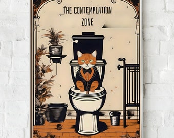 Funny Orange Tabby Cat Art Print: Bathroom Humor (Digital Download)