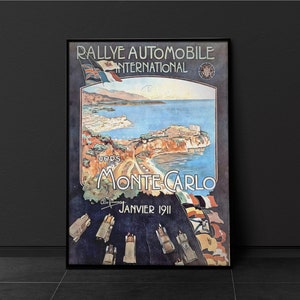 旅行ポスター - モンテカルロモータースポーツポスター - 1911年ラリープリント - 自動車の壁装飾 - フランス海岸アート - ヴィンテージアートプリント - デジタルプリント