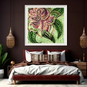 Sage Green Abstract Flower Art Print: Modern Living Room Decor